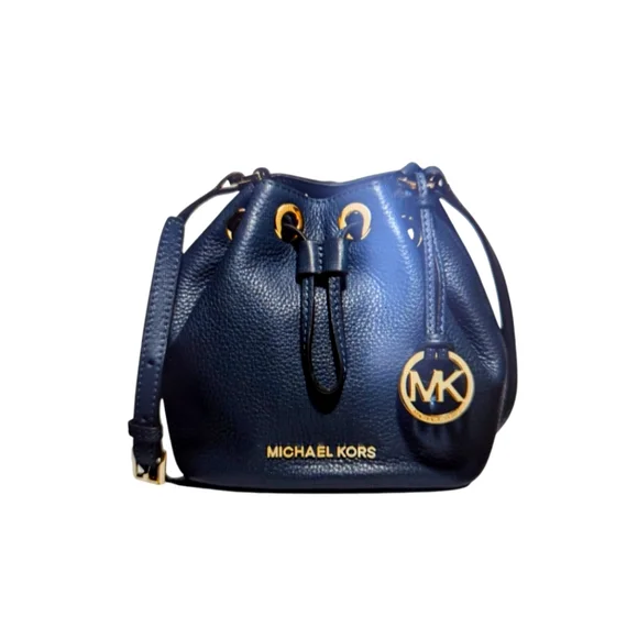 Michael Kors ❤Jules Soft Leather Drawstring Crossbody Bag - Navy Blue - Like New - Picture 2 of 5